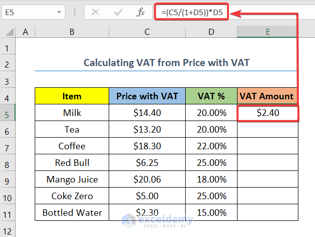 from price with VAT