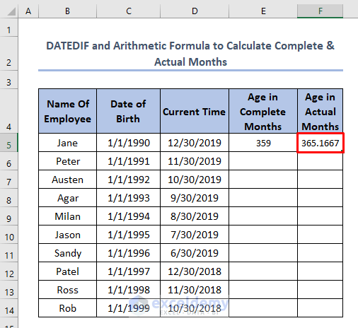 how to calculate age between two dates in Excel using DATEDIF and Arithmetic Function