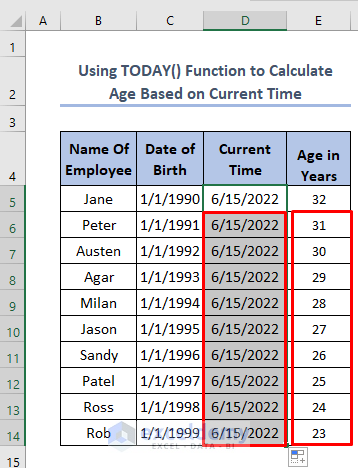 how to calculate age between two dates in Excel using TODAY Function