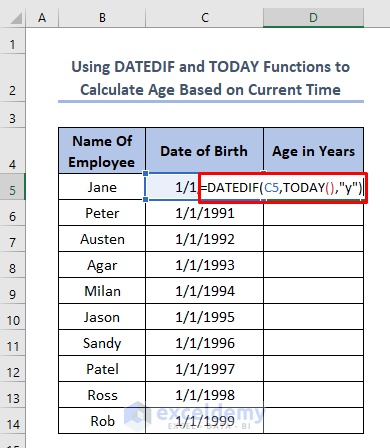 Using DATEDIF and TODAY Function