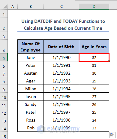 Using DATEDIF and TODAY Function