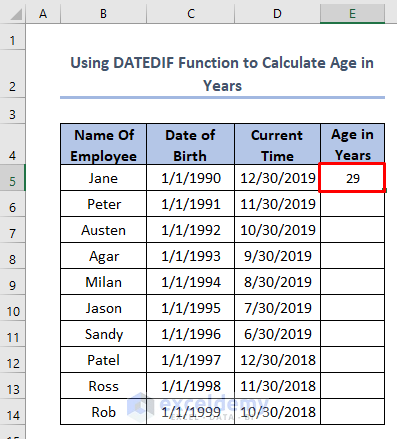 how to calculate age between two dates in Excel using DATEDIF Function