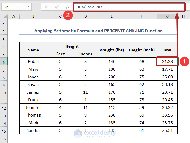 how to calculate bmi percentile in excel using POWER function