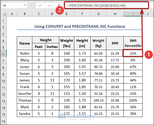 how to calculate bmi percentile in excel using CONVERT function