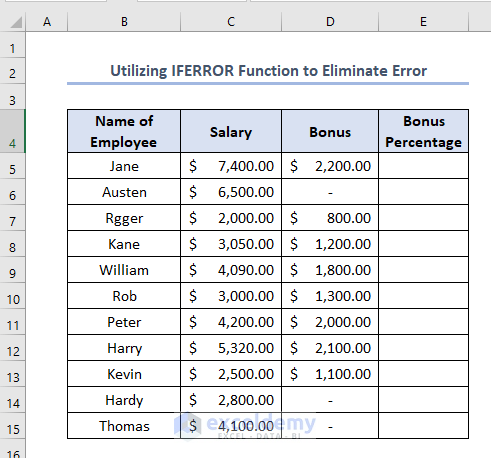 how to calculate bonus percentage in Excel using IFERROR Function
