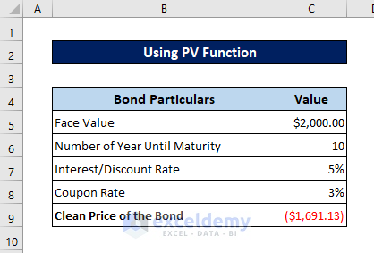 how to calculate clean price of a bond in excel
