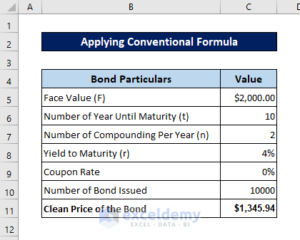 how to calculate clean price of a bond in excel