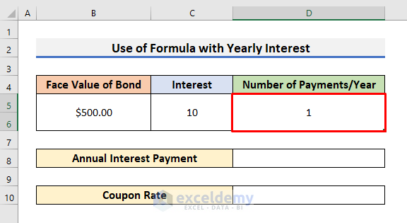 Coupon Rate Calculation in Excel with Yearly Interest