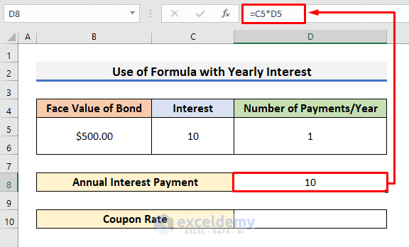 Coupon Rate Calculation in Excel with Yearly Interest