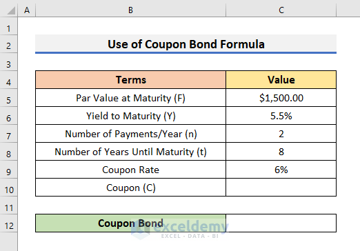 Determine Coupon Bond in Excel