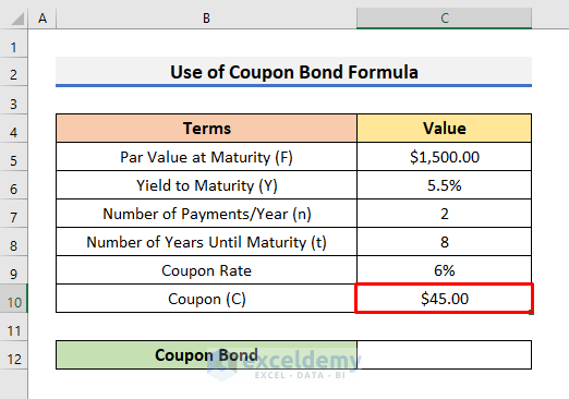 Determine Coupon Bond in Excel