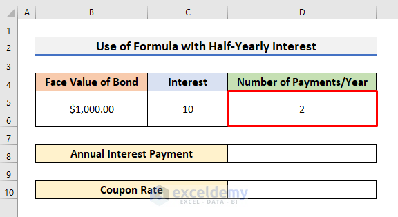 Determine Coupon Rate in Excel with Half-Yearly Interest