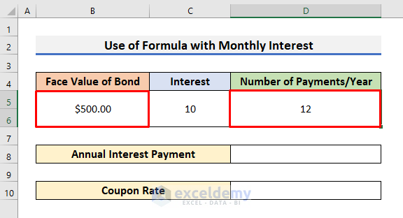 Calculate Coupon Rate with Monthly Interest in Excel