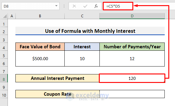 Calculate Coupon Rate with Monthly Interest in Excel