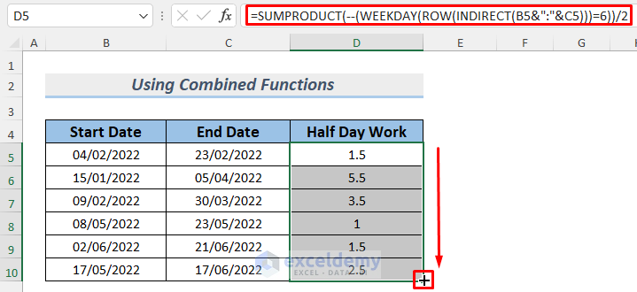 how to calculate half day leave in excel