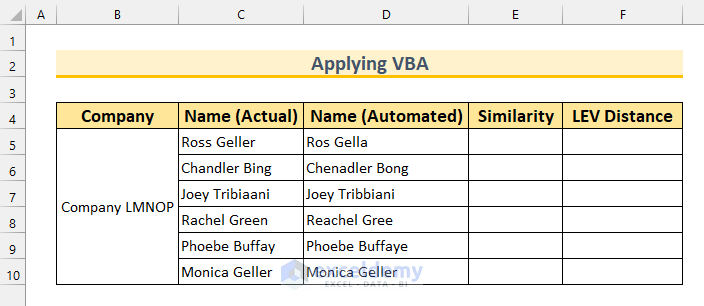 how to calculate levenshtein distance in excel VBA Dataset