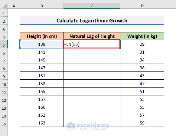 Determine Logarithmic Growth with Data Analysis Tool in Excel