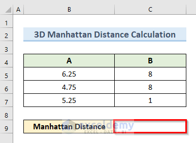 Calculate 3D Manhattan Distance in Excel