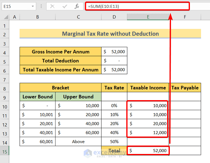 Calculate Marginal Tax Rate in Excel Without Deduction