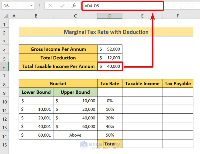 Calculate Marginal Tax Rate in Excel with Deduction