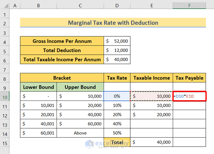 Calculate Marginal Tax Rate in Excel with Deduction