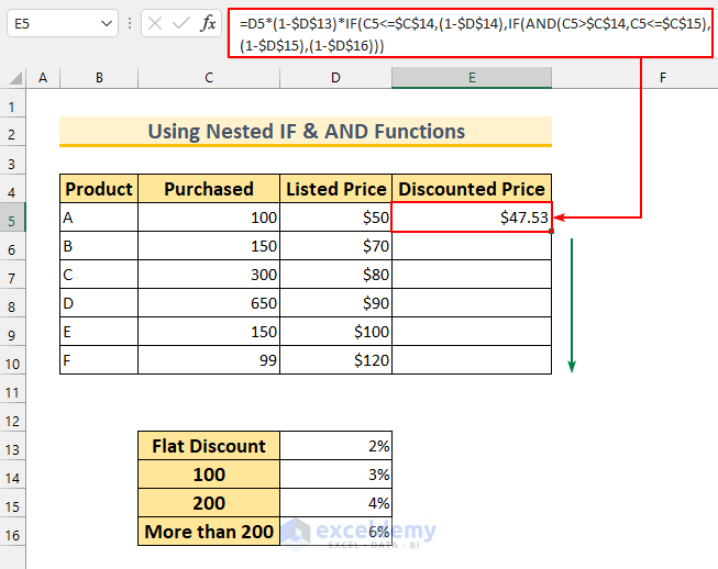 how to calculate multiple discounts in excel Nested IF 2