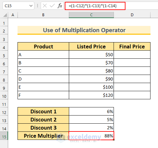 how to calculate multiple discounts in excel