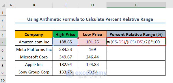 percent relative range formula