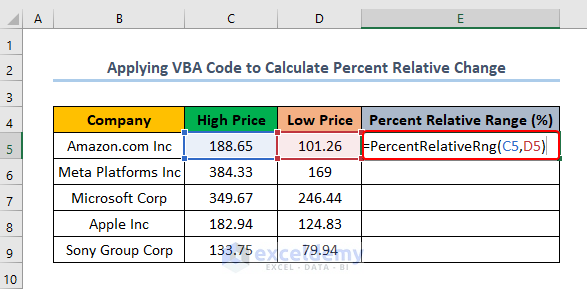 percent relative range in excel using vba