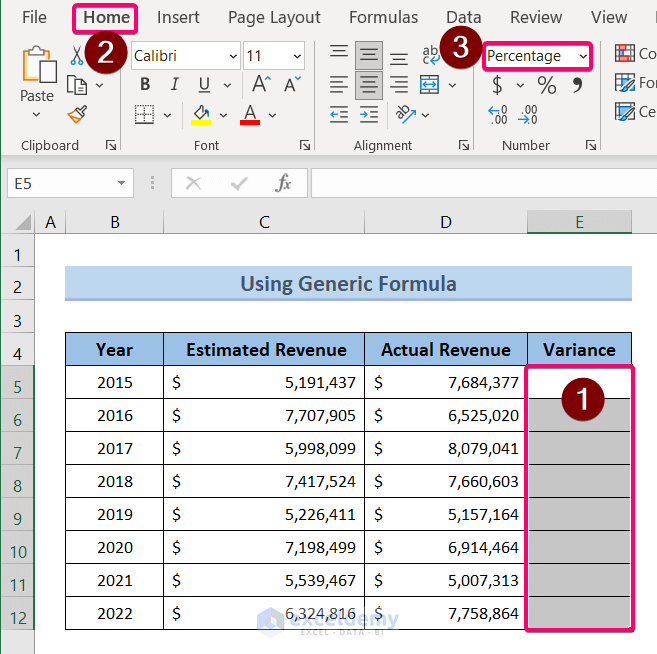 Using Generic Formula to Calculate Percentage Variance between Two Numbers in Excel