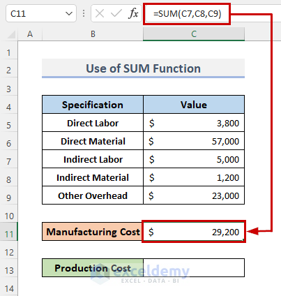 4 Different Ways to Calculate Production Cost in Excel