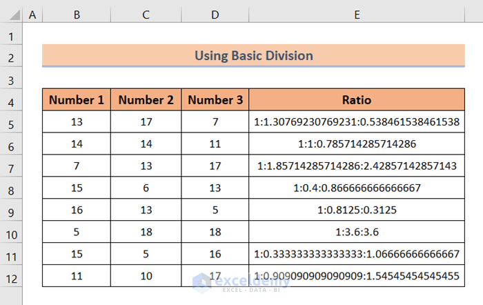 Calculated ratio of 3 numbers using basic division formula