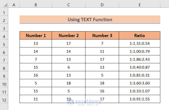 Calculated ratio of 3 numbers with TEXT function