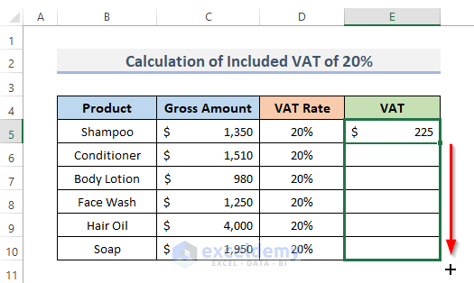 2 Examples to Calculate VAT from Gross Amount in Excel