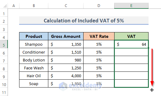 2 Examples to Calculate VAT from Gross Amount in Excel