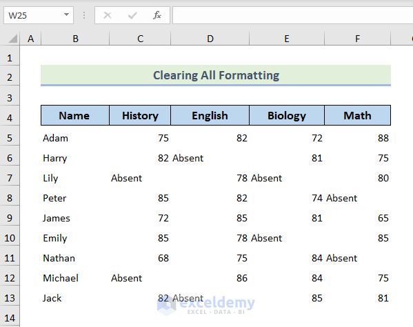 Deleting All Formatting to Clean Data in Excel