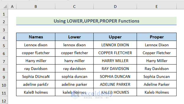 Adjusting Text to Lower, Upper, Proper Case in Excel