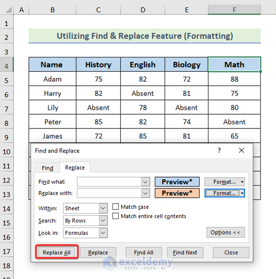 Utilizing Find and Replace Option 