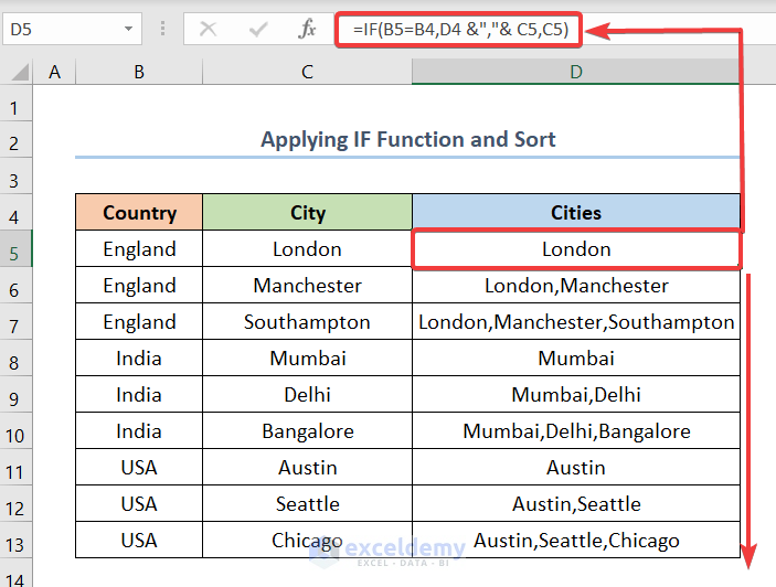 applying IF function and SORT in excel