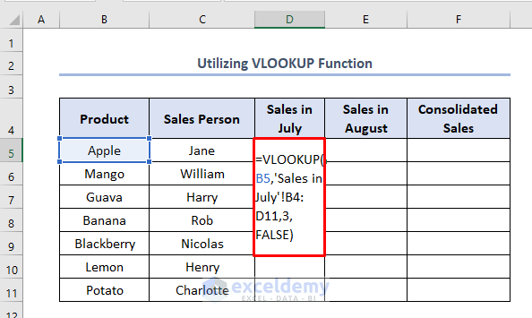 how to consolidate two excel sheets into one using VLOOKUP function
