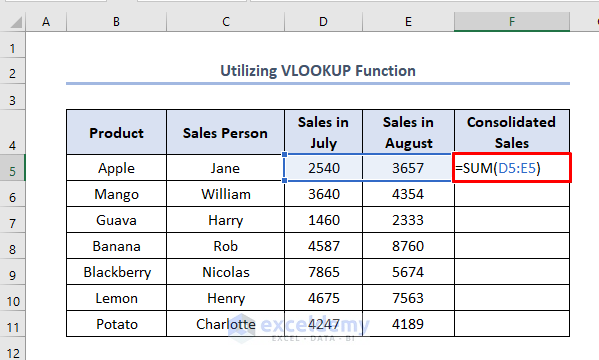  using VLOOKUP function