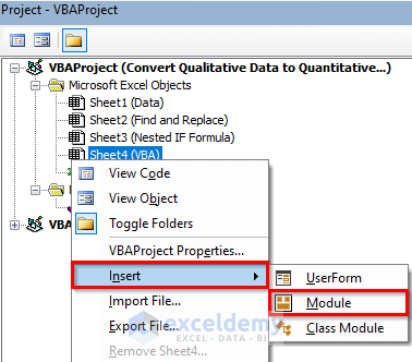 Apply VBA to Convert Qualitative Data to Quantitative Data in Excel