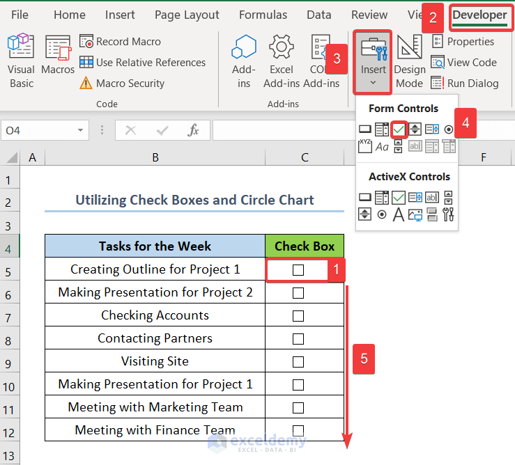 Utilizing Check Boxes and Circle Chart to Create a Progress Tracker