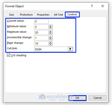 Tweaking Format Control Dialog Box to Create Vertical Scroll Bar in Excel