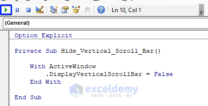 Show & Hide Default Vertical Scroll Bar in Excel Using VBA