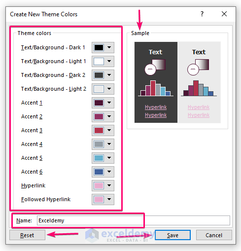 creating a custom Color Palette to Create an Excel Theme