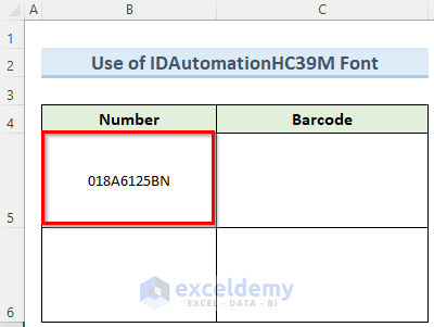 Apply IDAHC39M Font to Create Barcode in Excel