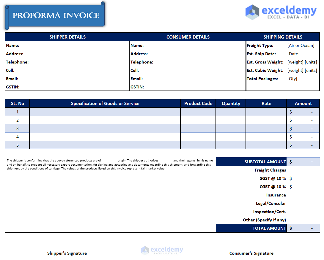 How to Create Proforma Invoice in Excel 