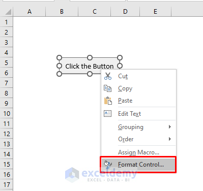 Format Control Dialogue Box to Edit a Macro Button in Excel