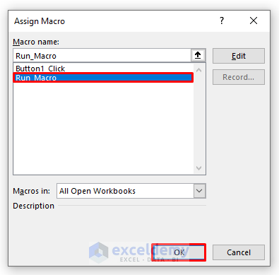 Assign Macro Dialogue Box to Edit a Macro Button in Excel